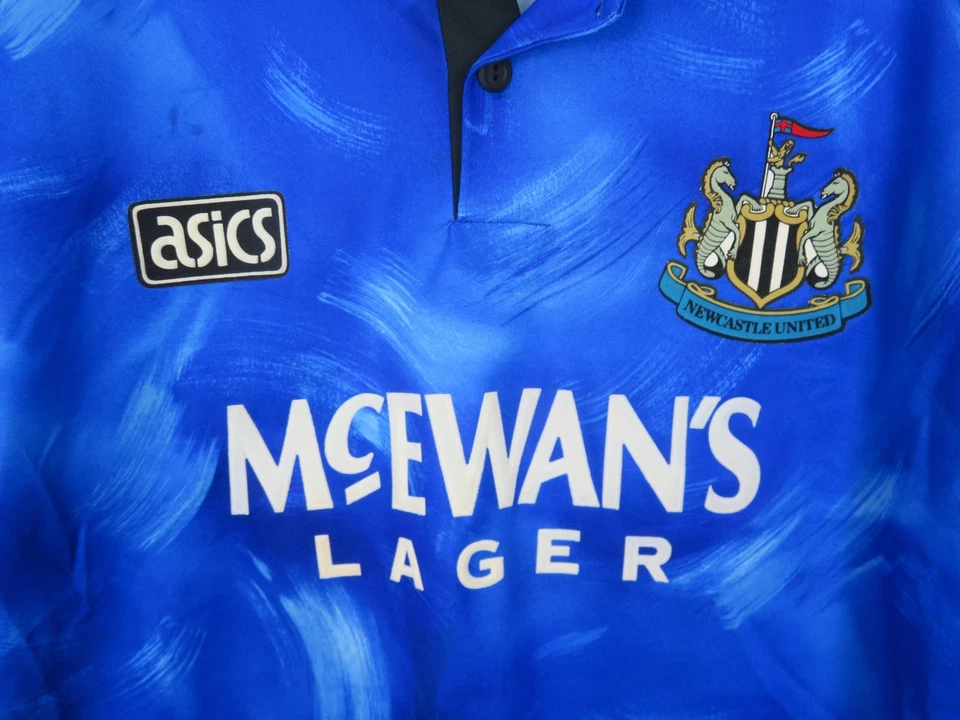 Vintage Newcastle United Jersey Mens XL Blue Soccer McEwan's Lager Made UK 90s - Image 3 of 4