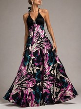 Cache Women s Silk Satin Gown Y2K Halter Maxi Dress Jeweled Bust 4