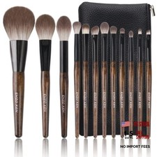 Natural Goat Hair Makeup Brush Set with Case, Natural Full Brush Set Walnut