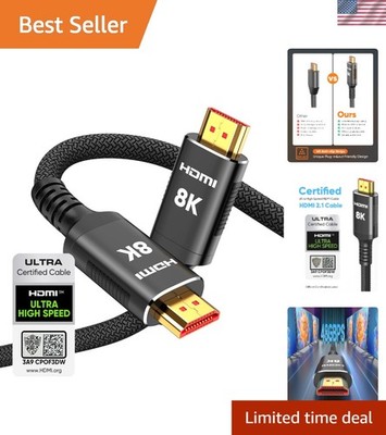 High-Speed 10 ft HDMI 2.1 Cable - 48Gbps with Gold-Plated Connectors for Clarity