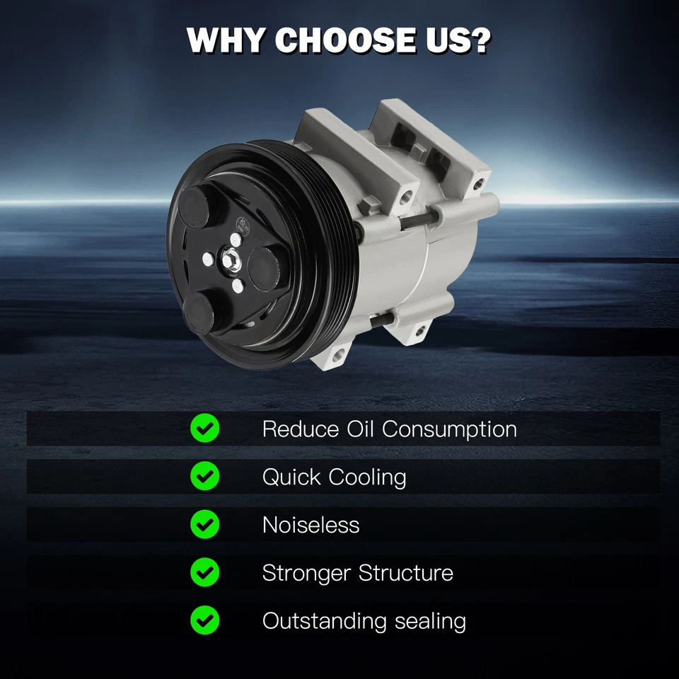 For 1998-2000 Ford F-100 Ranger 1998-2001 Mazda B2500 2.5L AC A/C Compressor - Image 3 of 4