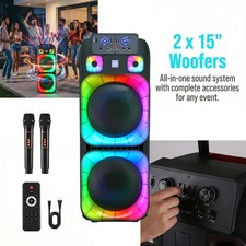 15,000W Portable Bluetooth Party Speaker PA System with 2 x 15'' Woofers TWS