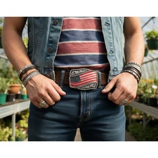 Men Women Silver Metal Buckle Western Fashion USA Flag United States Of America