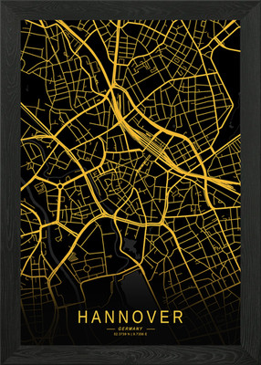 Golden Hannover City Map Framed Wall Art Poster Canvas Print Picture