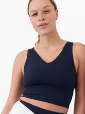 Athleta L LARGE Transcend V-Neck Crop Sports Bra D-DD Navy Yoga Workout NWT NEW