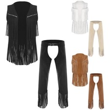 Mens Cowboy Costume Birthday Cosplay Western Outfit Fancy Vest And Chaps Party