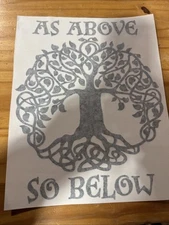 RARE As Above So Below Tree Of Life Vinyl Decal  10.5” T  8.5” W Green HTF