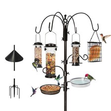 6-Hook Bird Feeding Station, Steel Multi-Feeder Kit Stand for Attracting Wild...
