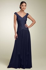 JS Collections Woven Dress with Mesh Skirt Gown Sz 6 Navy