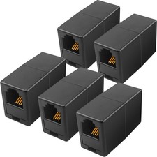 NECABLES 5Pack RJ11 Coupler Phone Line Connector Telephone Cord Black 5pcs