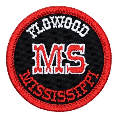 Flowood Mississippi Embroidered Patch Black/Red Iron-On Sew-On Hat Backpack Bag