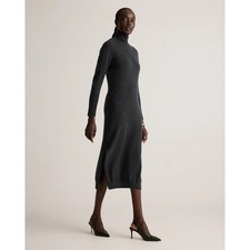 Quince Mongolian Cashmere Turtleneck Midi Sweater Dress Women S Black Slit FLAWS