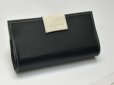 Face a Face Paris Luxury Eyeglasses Case Black Pebble Leatherette / Cream /Clasp
