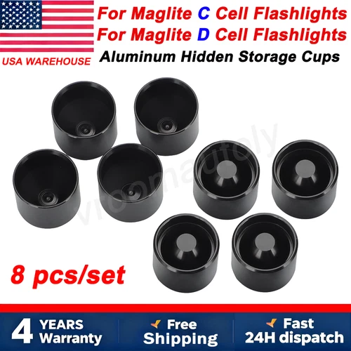 For Maglite C/D Cell Dry Storage Hidden Cups - Anodized Aluminum Non Freeze Plug