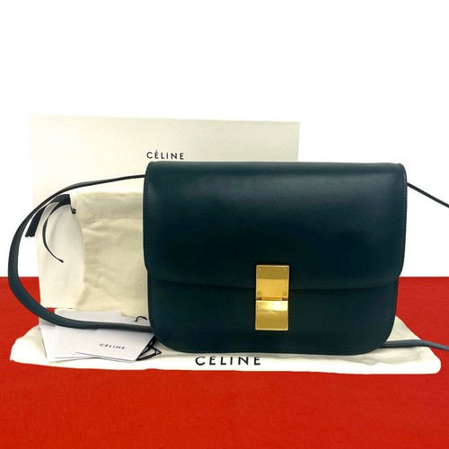 CELINE Classic box Shoulder Bag Calfskin green 07473