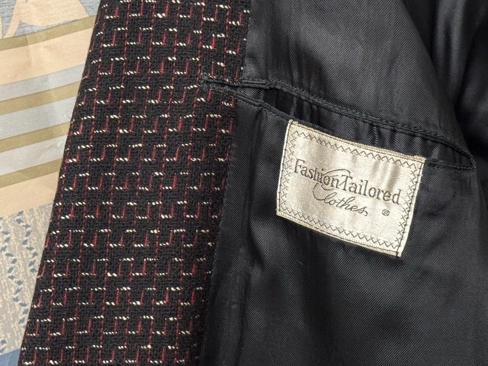 Abrigo chaqueta deportiva vintage de lana negra 42/44L Sears de la década de 1950 con manchas atómicas audaces para hombre Foto 3 de 4