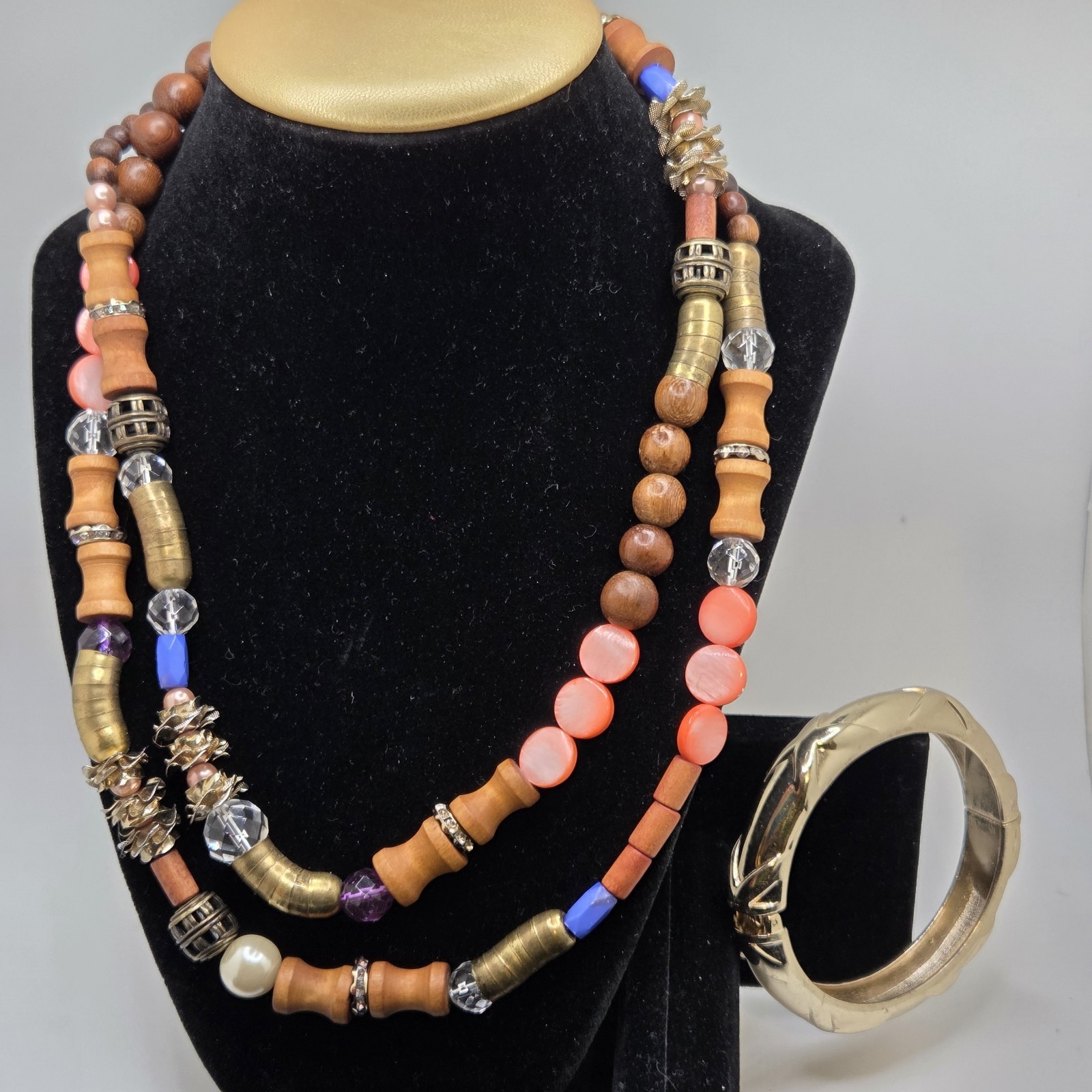 Multicolor Long Necklace Mixed Materials & Goldto… - image 1