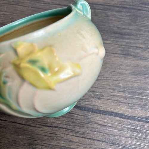 ROSEVILLE POTTERY Small Green Jardiniere Yellow Flowers 642-3 Pot Bowl 3976 - Picture 17 of 19