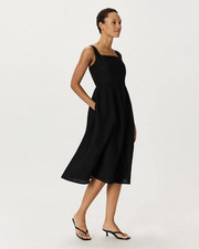 Quince European Linen Fit Flare Midi Sundress S Black