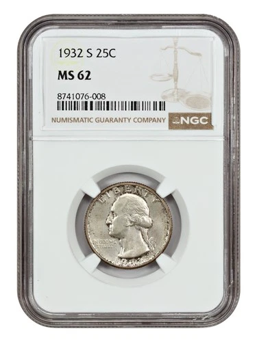 1932-S 25C NGC MS62 - Washington Quarter - Key Date