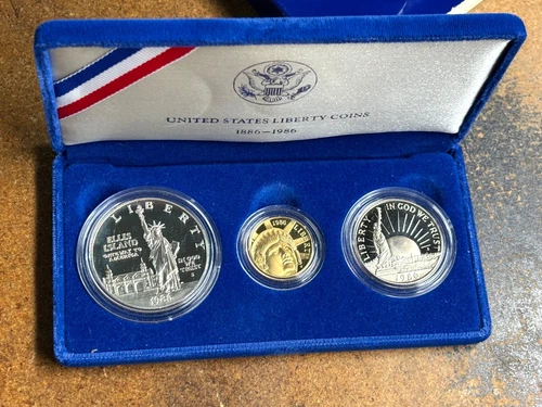 1986 Commemorative 3 coin STATUE OF LIBERTY PROOF Set $1 SILVER $5 GOLD 1/4oz