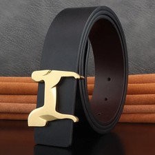 Genuine Leather Belt 3.8cm Slide Buckle Stainless Steel Horse Men Waistband