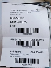 Audio Equipment Radio Cassette Fits 98-99 AVALON 7068