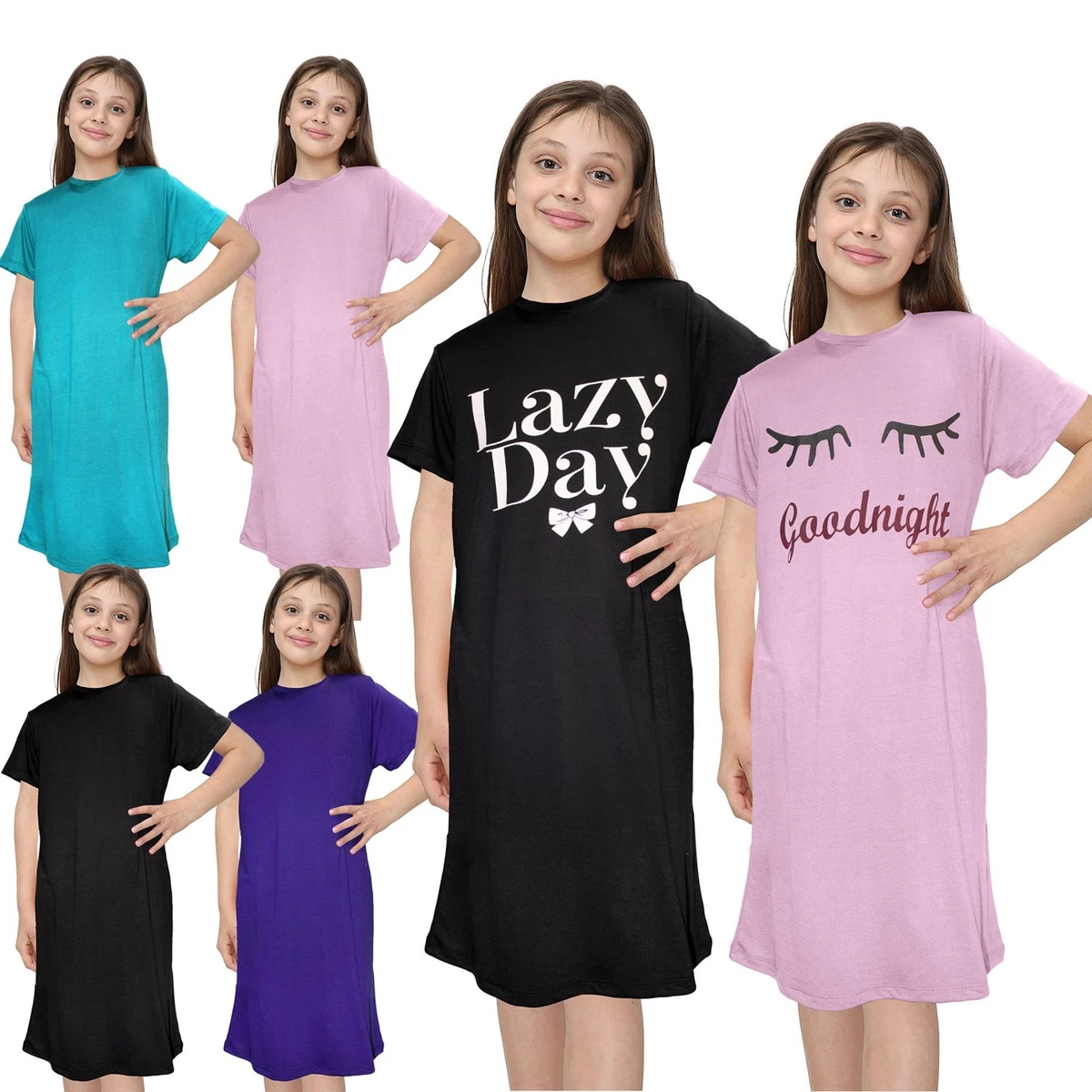 Kids Girls Night Dress Nightgown Sleepwear Nightie Short Sleeve Nightwear  Nighty