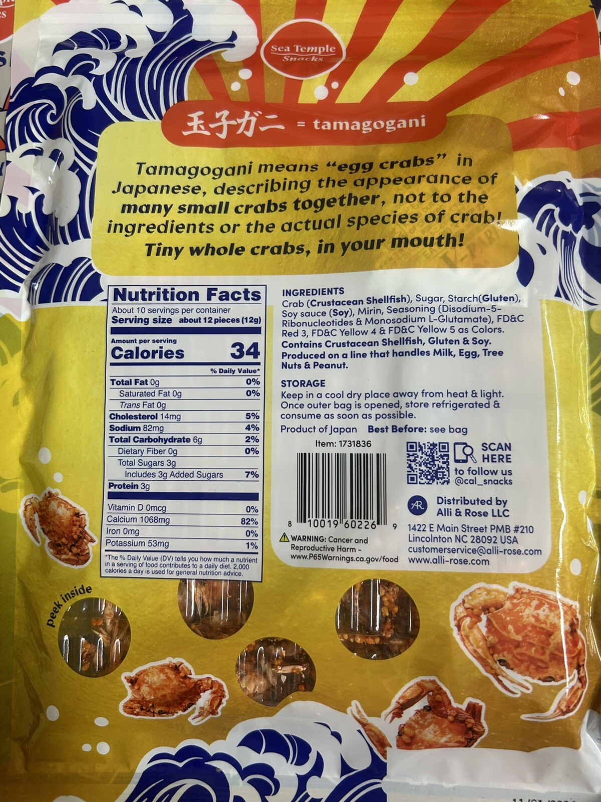 3x Tamagogani CRISPY CRAB SNACKS Dried Seasoned Whole Crabs 3 Pack Free