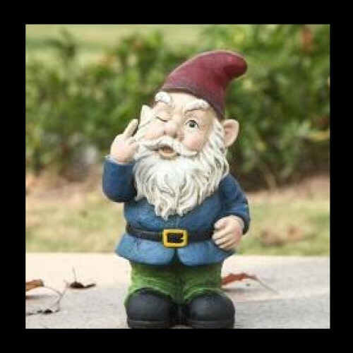Gnome Sticking Middle Finger Up "Scratching Eye" Sarcastic Words Garden