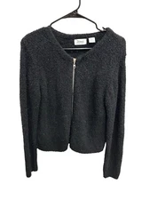 Sostanza Contemporary Apparel Black Textured Zip Up Cardigan Sweater SZ Small