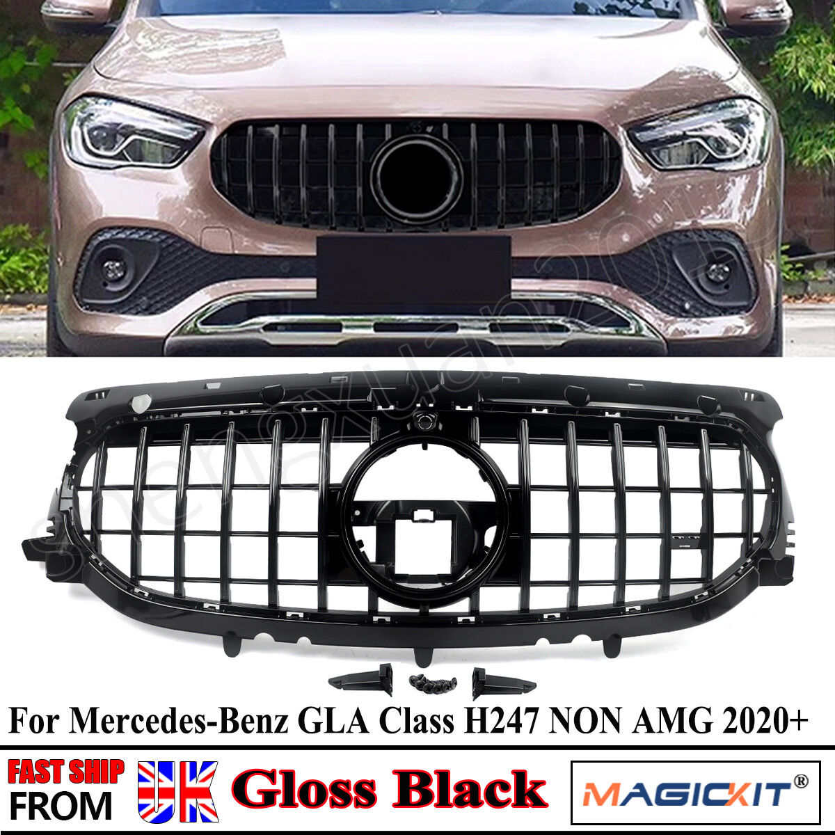 For Mercedes H247 GLA250 GLA200 2020+ Gloss Black Front Racing GT Style Grille