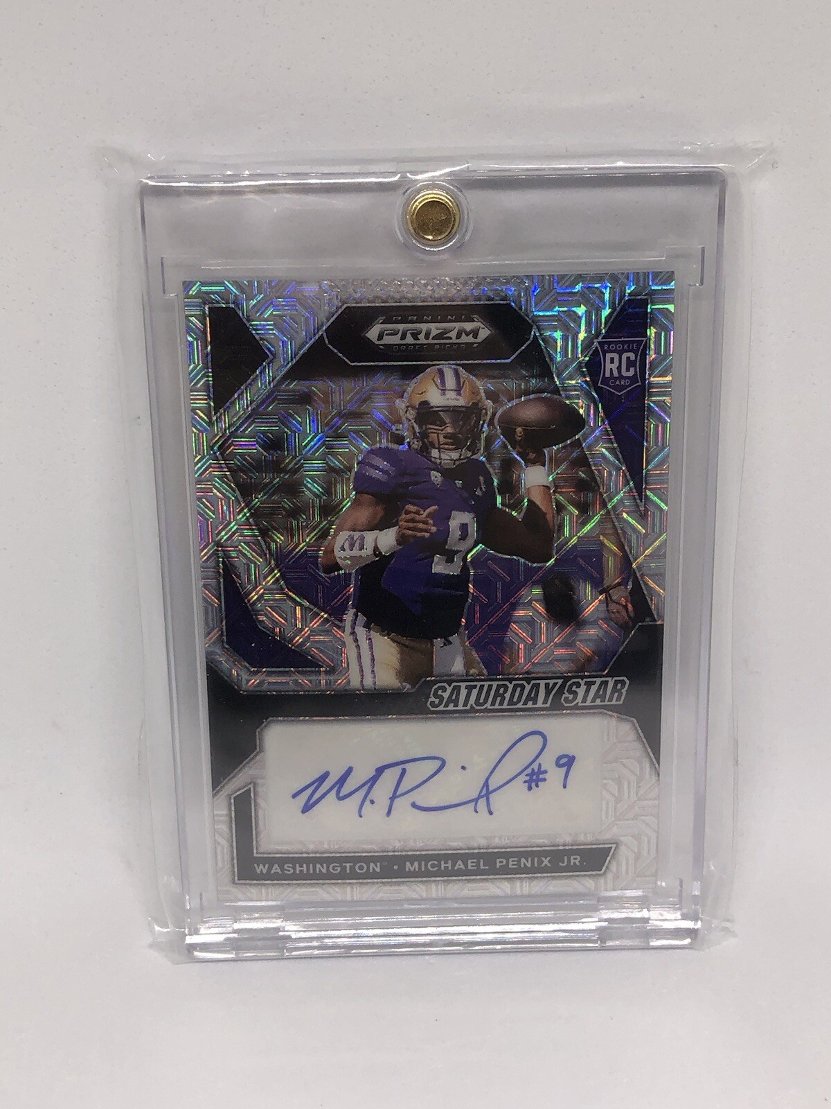 Michael Penix Jr. 2024 Panini Prizm Draft Picks Saturday Star Mojo RC Auto /25