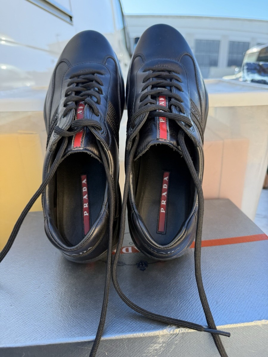 PRADA メンズブラック レザー シューズ71/2 4E 1830