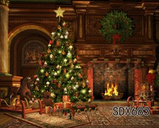 20x10FT House XMAS Tree Wreath Fireplace Vinyl Photo Background Studio Backdrop
