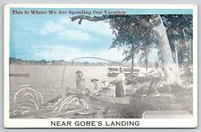 Gores Landing Vacation Cane Pole Big Fish Hooked People Boats Shoreline Postcard