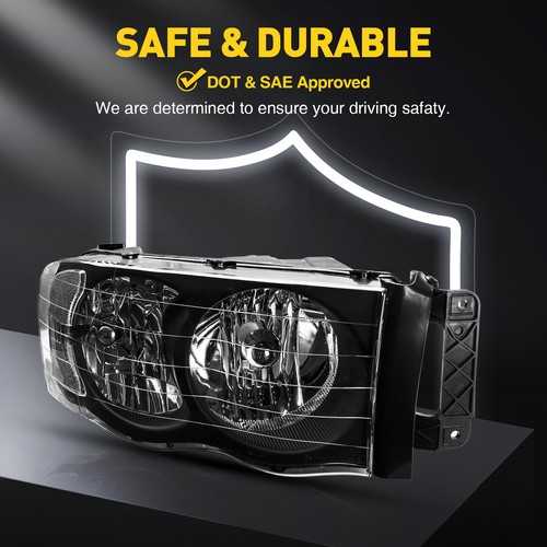 KAC Headlights Assembly for 2002-2005 Dodge Ram 1500 2500 3500 Black Housing - Imagen 8 de 12