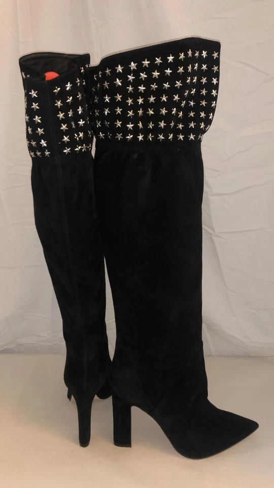 $795❤️38.5/8.5 Botas Mellon holgadas negras gamuza CUERO sobre la rodilla TACÓN ALTO ITALIA Foto 2 de 4