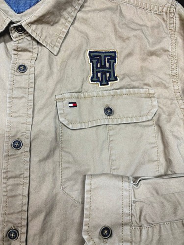 Tommy Hilfiger Boys Button Front Long Sleeve Beige Boyscout Shirt XL 20 - Picture 2 of 5