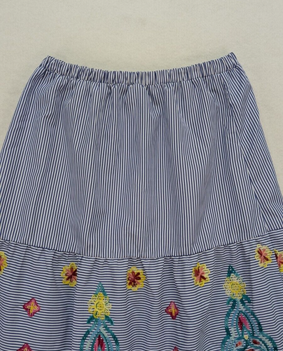 Magic Women's Skirt Size L A-line Blue Stripped Floral Embroidered Elastic Waist - Picture 17 of 20