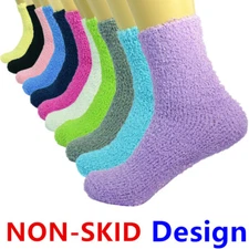 3 Pairs For Women Winter Home Cozy Fuzzy Non-Skid Solid Slipper Socks Size 9-11