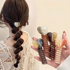 4pcs Elegant Heart-Shaped Spiral Hair Ties Ponytail Holders For Women And Girls