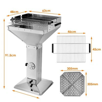 FEMOR Trichtergrill Holzkohlegrill Edelstahlsäulengrill Standgrill Stand-Säulengrill