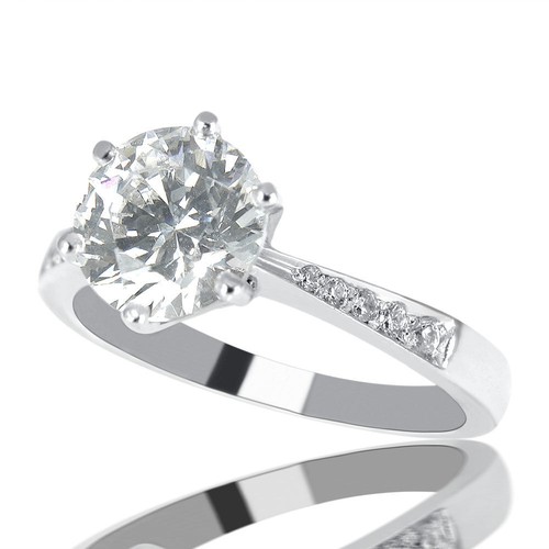 Anello di Fidanzamento 3/4 Carati H SI2 Gioielli Diamanti Taglio Tondo Oro Bianco 14K - Foto 3 di 5