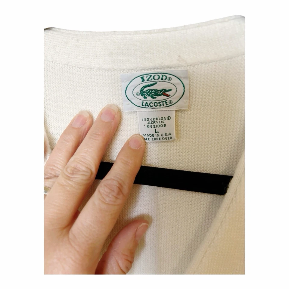 Suéter Cárdigan De Colección Izod Lacoste 100% Orlon Acrílico Marfil Puño Enrollado - Grande P9 Foto 3 de 4