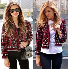 A674 ZARA WOMAN HAND MADE RED JACKET EMBROIDERED BLAZER COAT MEDIUM - M
