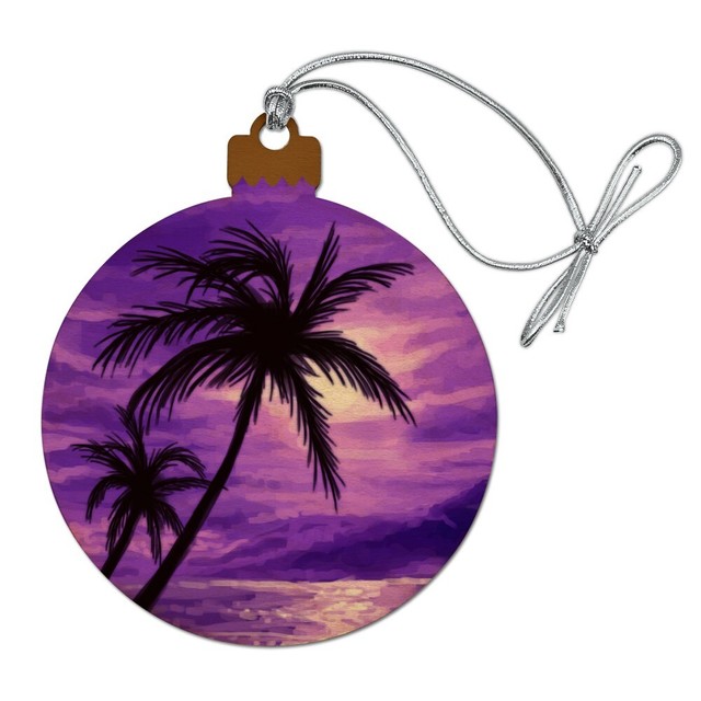 Purple Sunset Beach Palm Tree Hawaii Wood Christmas Tree Ornament For Sale Online