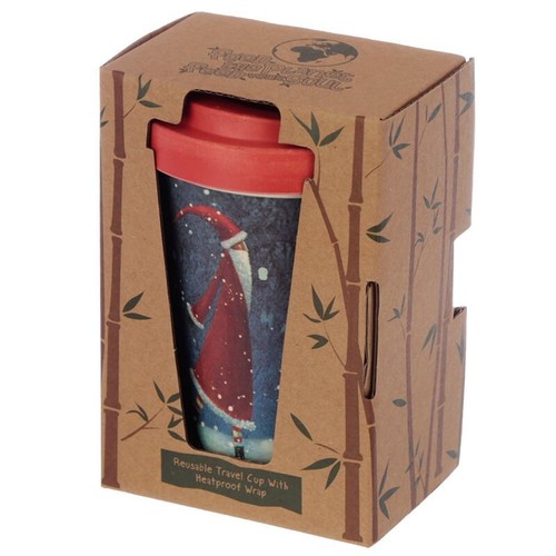 Reusable Mug Travel Cup Bamboo Santa Christmas Bambootique Heat Proof Wrap - Picture 4 of 5