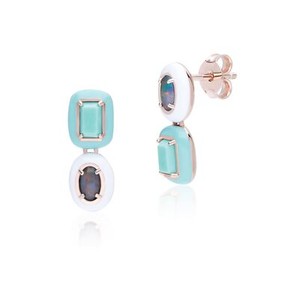 Authentic Siberian Waltz Triplet Opal & Turquoise Drop Earrings in 18ct Gold Plated Silver