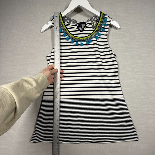 One September Top Womens Small Black White Striped Embroidered Boho Casual Artsy - Picture 9 of 12